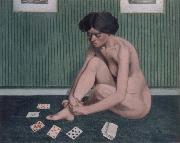 Felix Vallotton Woman Playing solitaire,green room Spain oil painting artist